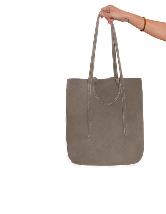 Beige suede leather tote bag