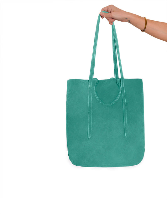 Mint suede leather tote bag