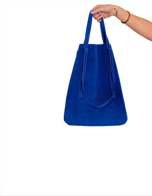 Sapphire blue suede leather tote bag