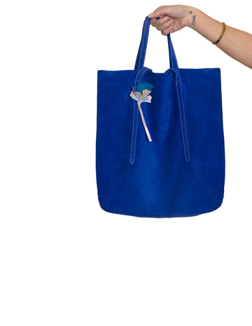 Sapphire blue suede leather tote bag