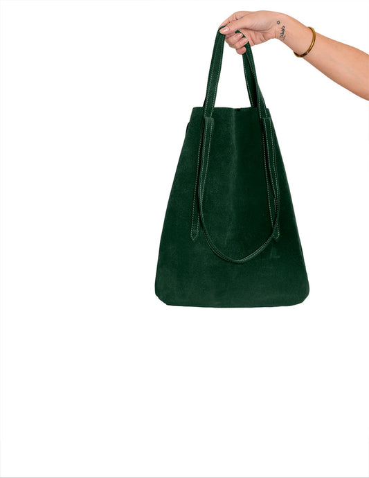 Forest green suede leather tote bag