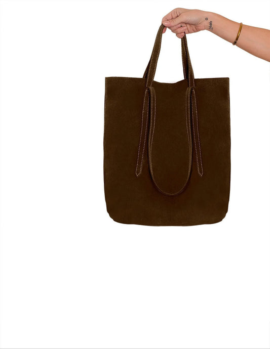 Brown suede leather tote bag