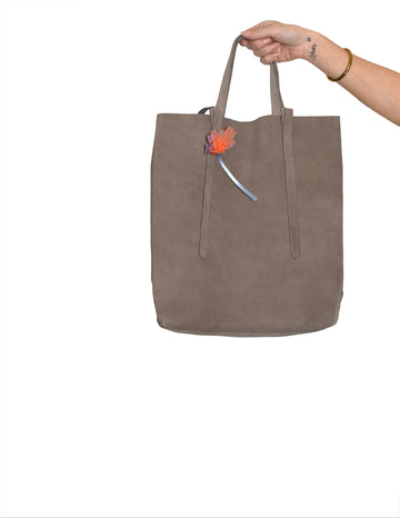 Beige suede leather tote bag