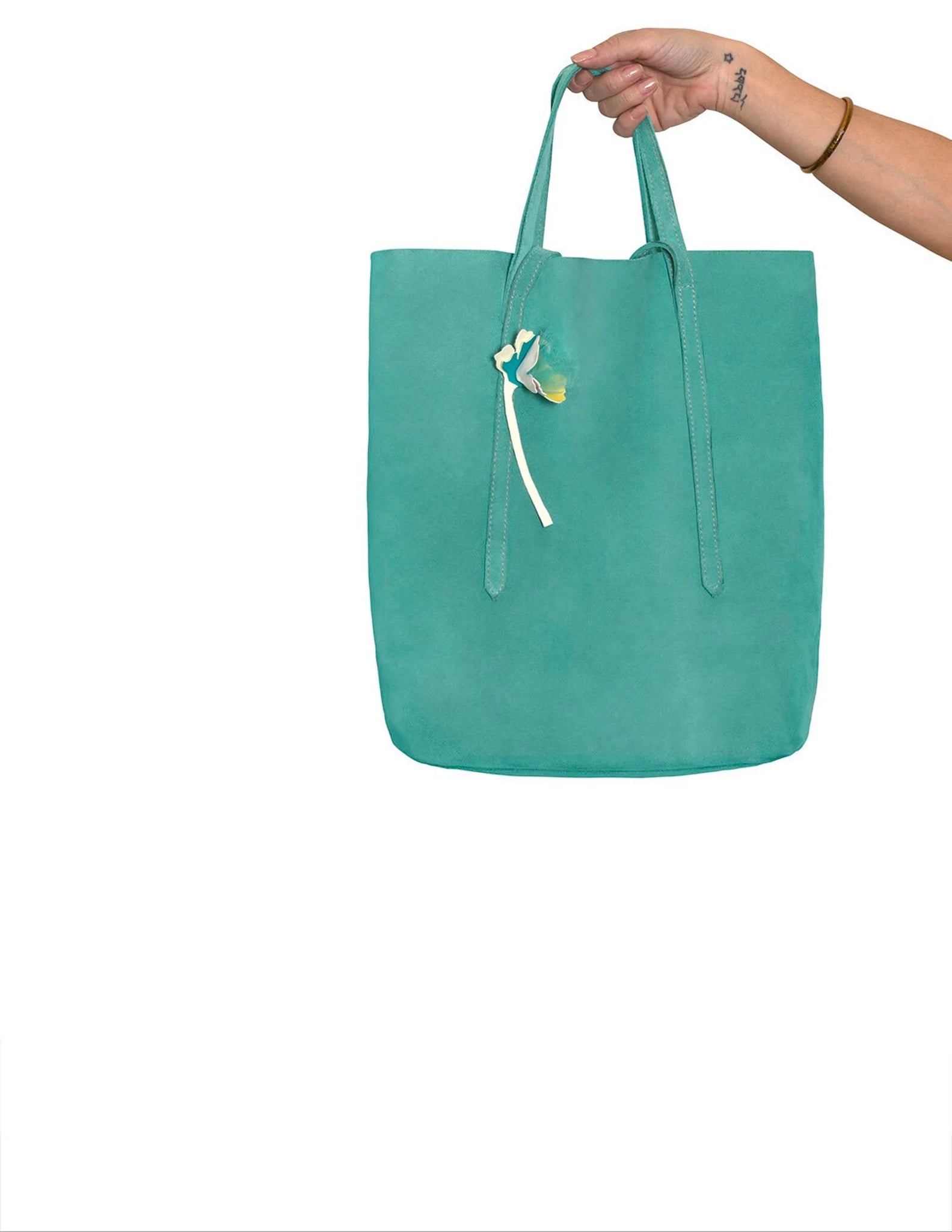 Mint suede leather tote bag