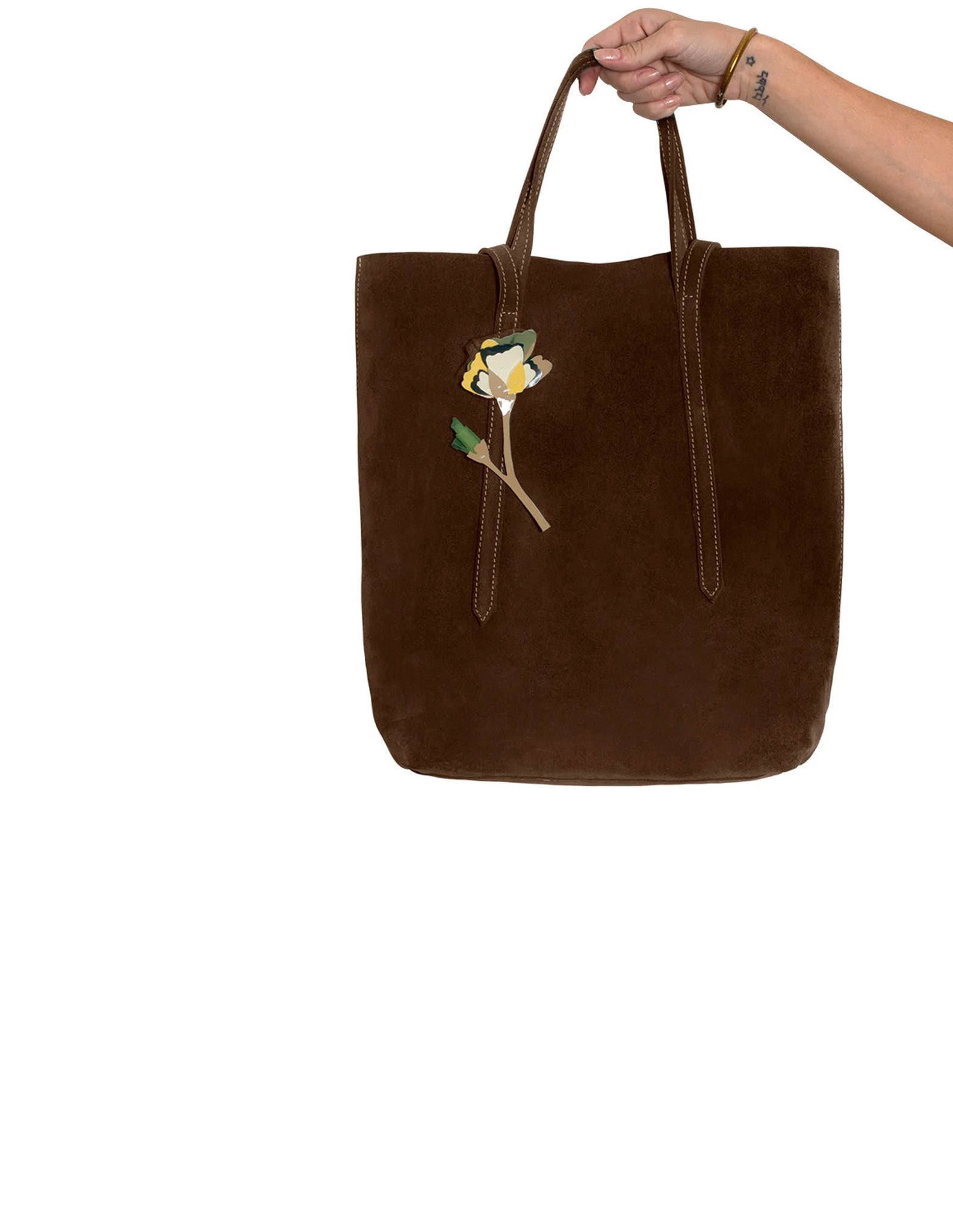 Brown suede leather tote bag